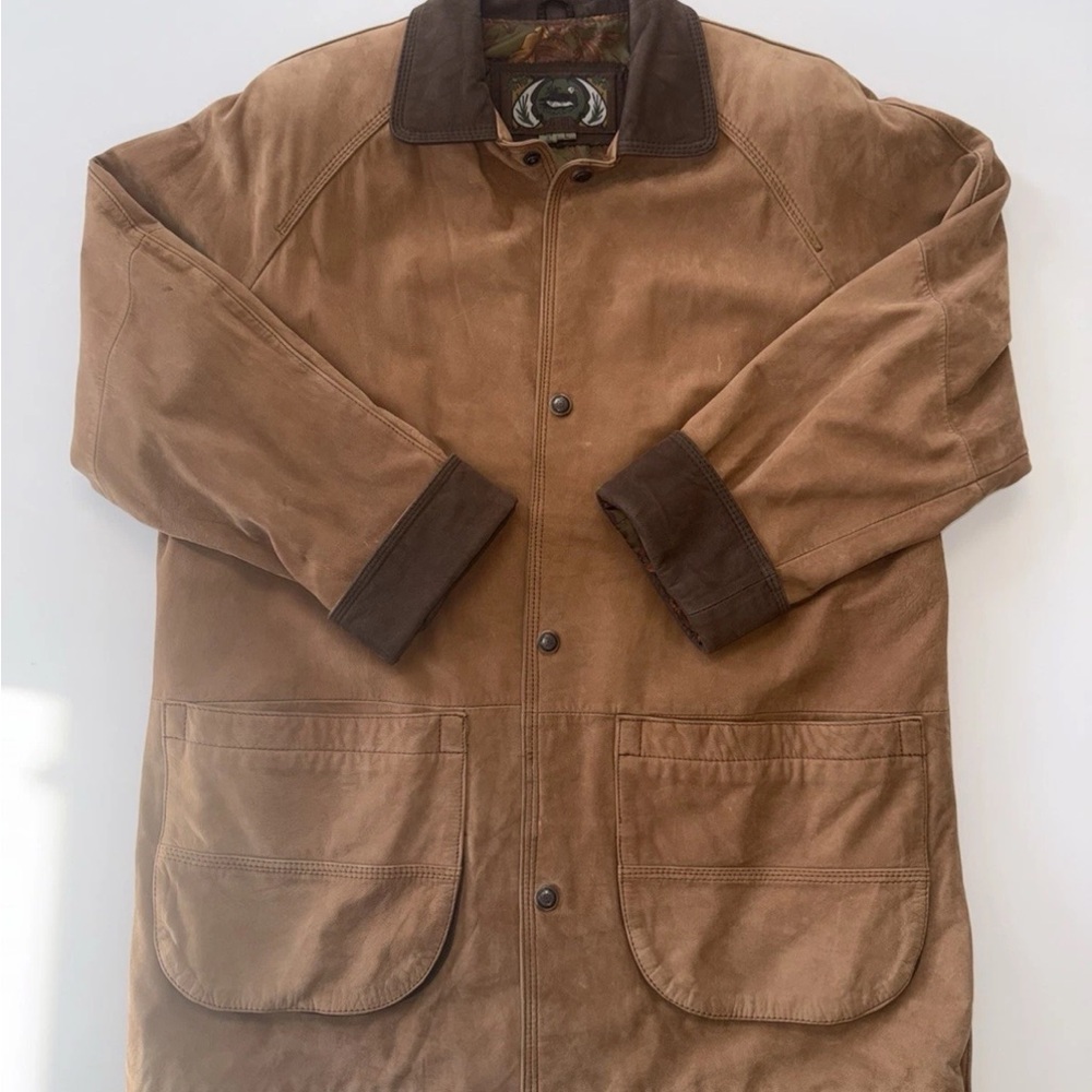 G-III Brown Vintage 100% Leather Suede Barn Jacket Hunting / Country Style Large - Picture 2 of 15
